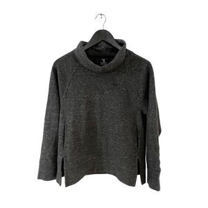 Nike Dark Grey Marled Cowl Turtleneck Pockets Spilt Hem Cotton Blend Sweater‎
